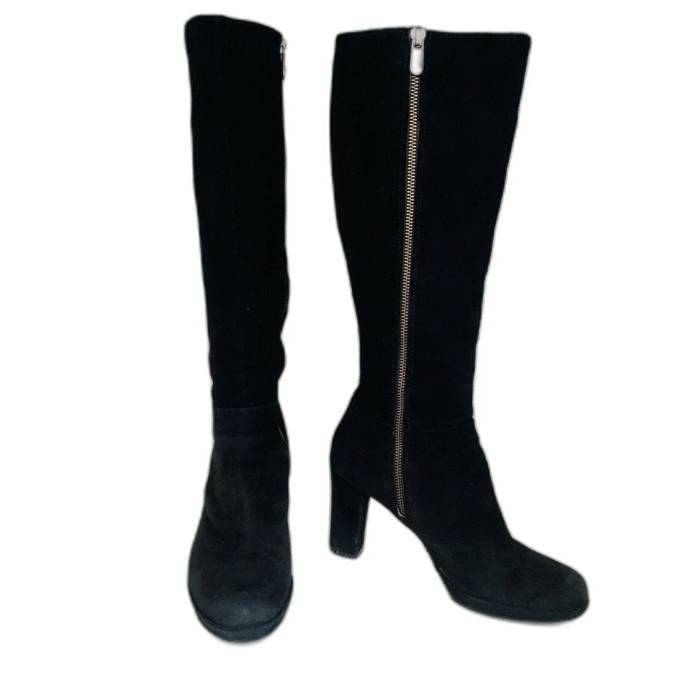 Adrienne Vittadini Patrick Suede Heeled boots Black Knee High Zip Up Women's 7.5